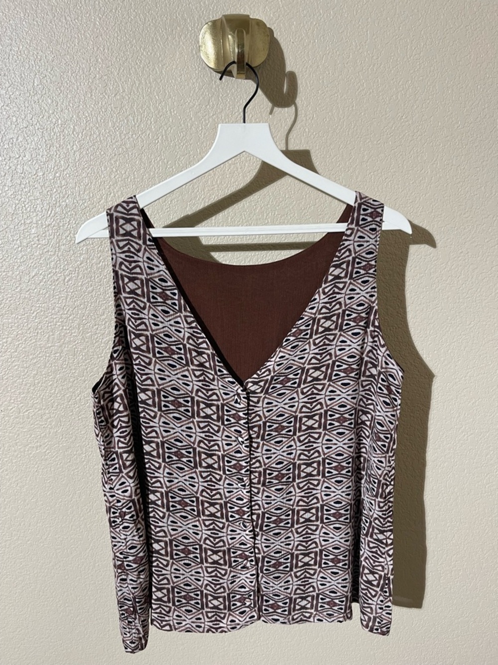 Noonday Collection Brown & Gray Patterned Top with Cream Tag